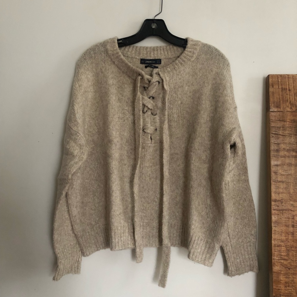 ZARA oatmeal knit with lace up detail